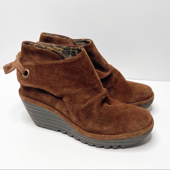 Fly London Shoes - FLY LONDON Yebi Suede Wedge Heel Booties Size 10